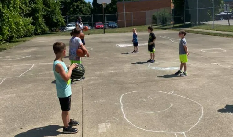 Kids playing basketball